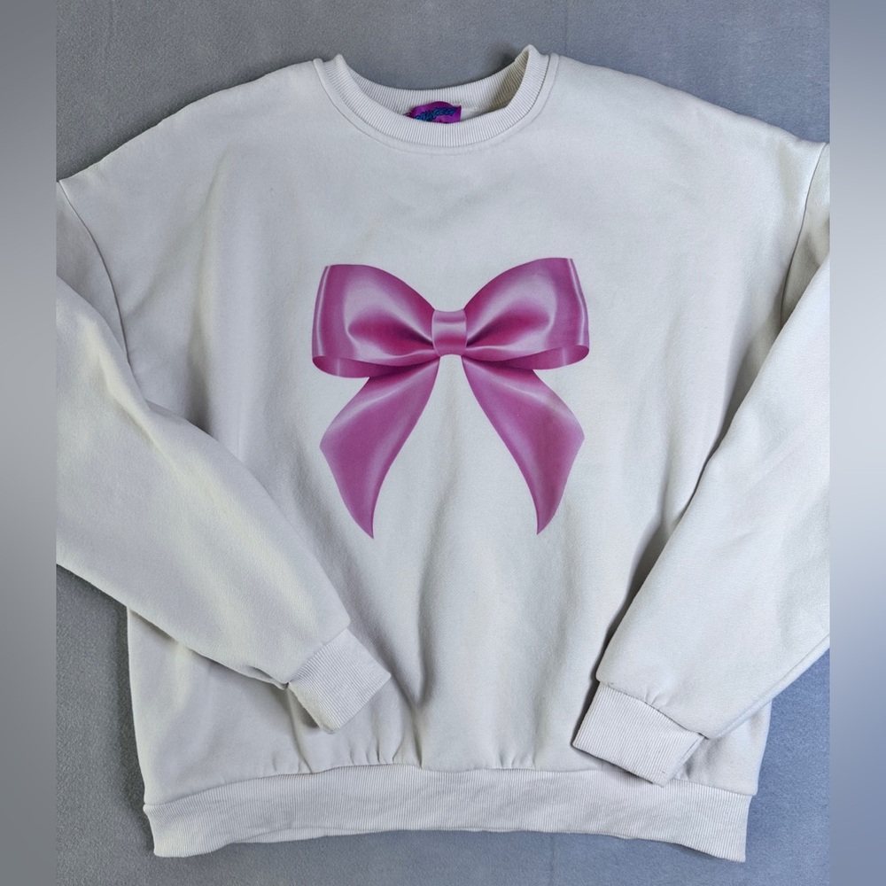 Edikted Pink Bow Graphic Cropped Sweatshirt XS Coquette Soft Girl Crewneck